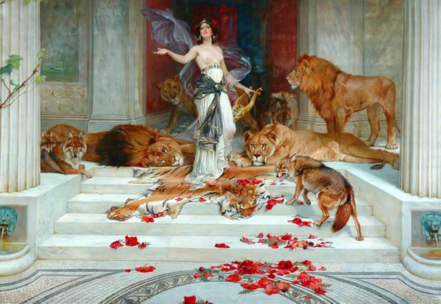 Wright Barkers 1889 painting of Circe depicts her being surrounded by her prized animals, which she often transformed from men.