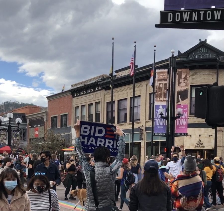 With the results of the elections announced, many Biden/ Harris supports went down to Pearl Street Mall in celebration of a historic victory.