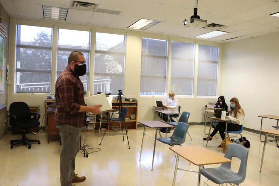 Teachers have had to change many aspects of how they teach due to COVID-19, especially with a lot fewer people. At Boulder High, this means teaching in person and virtually at the same time.