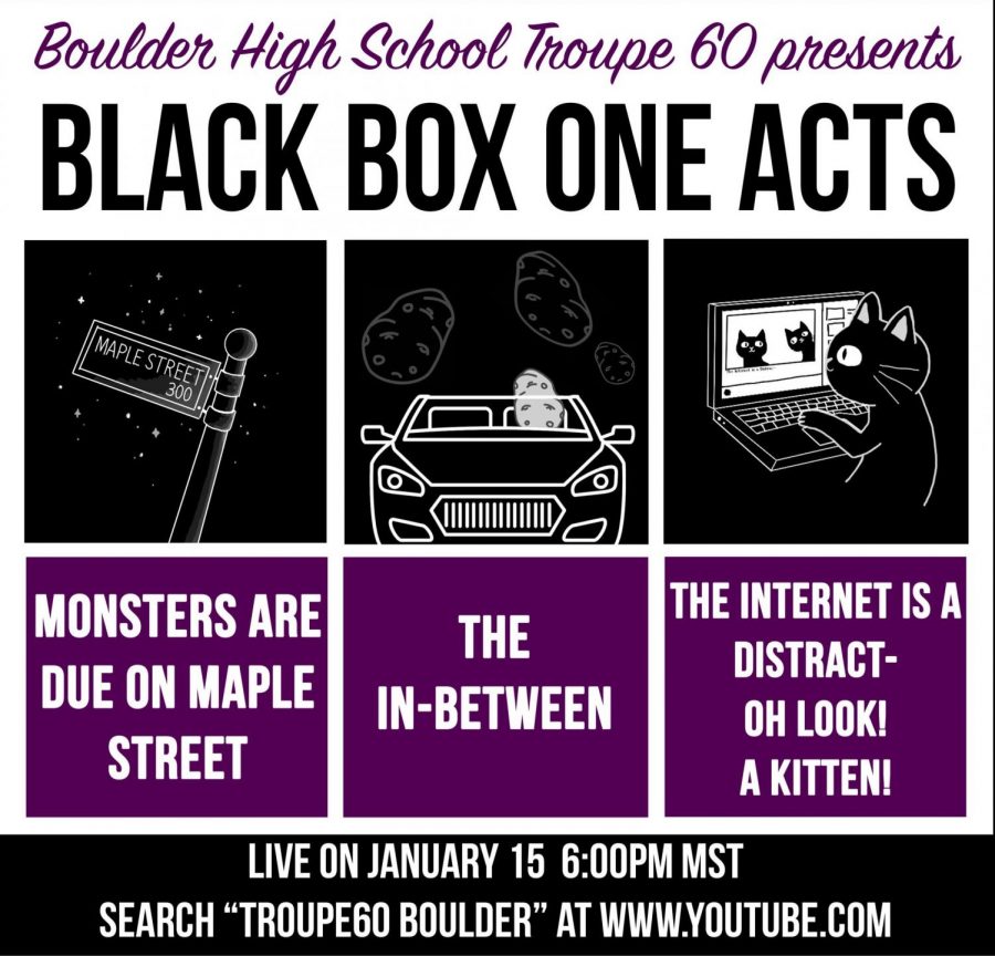 Black Box will be live-streamed on Friday, January 15th. Drawings are done by Leo Serveter, Graphic via Rachel Zaring. 