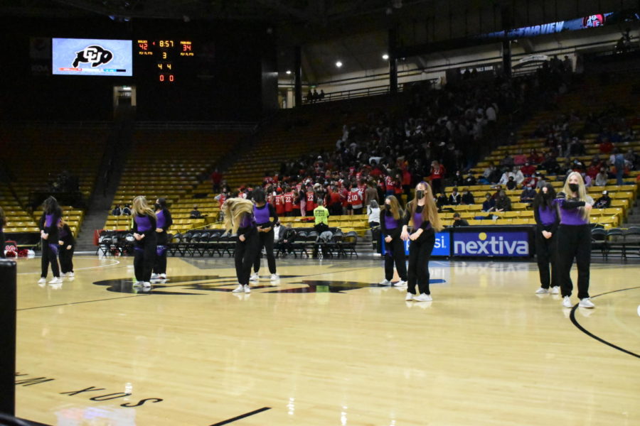 Boulder Highs poms team put on a great show while the basketball team was dominating at half time.