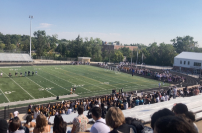 BHS students awaiting the start of the Homecoming pep rally on Thursday, September 8th.