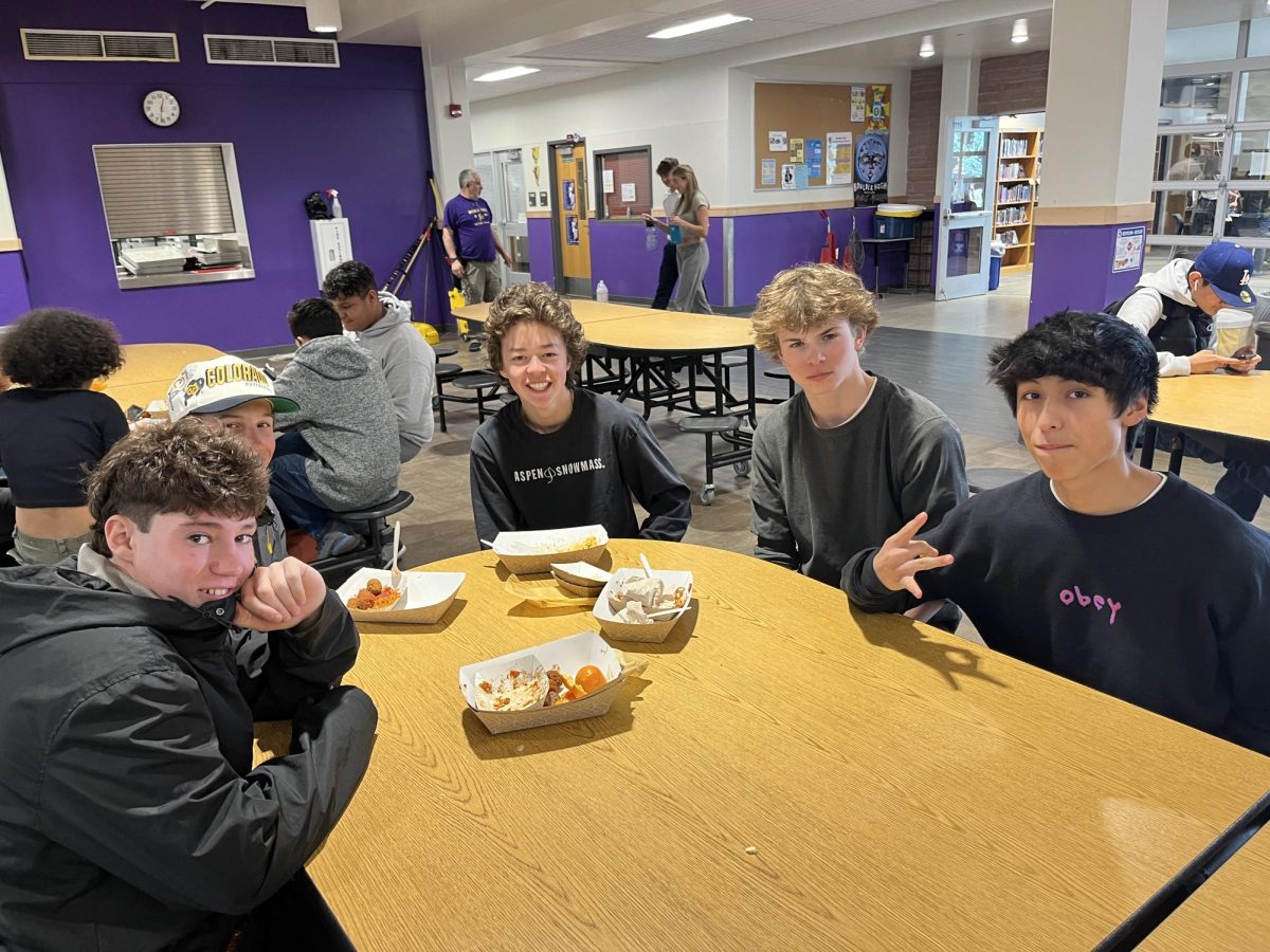 From+left+to+right+Oliver+Diamond+26%2C+Lucas+Wik+26+Toby+Wong+26%2C+Quinn+Callahan+26%2C+Mateo+Benites+26+are+enjoying+spaghetti+and+meatballs+in+the+Boulder+High+cafeteria+and+seem+to+approve+of+the+school+lunch.