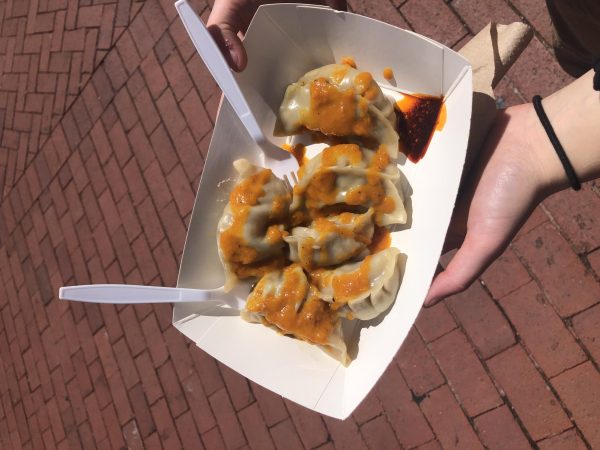 Pictured here is a dumpling from Chiri’s. (A cute lil’ orange cart on Pearl Street) If you’re interested in trying out local dumplings on your own, check out the taste testers chart!
