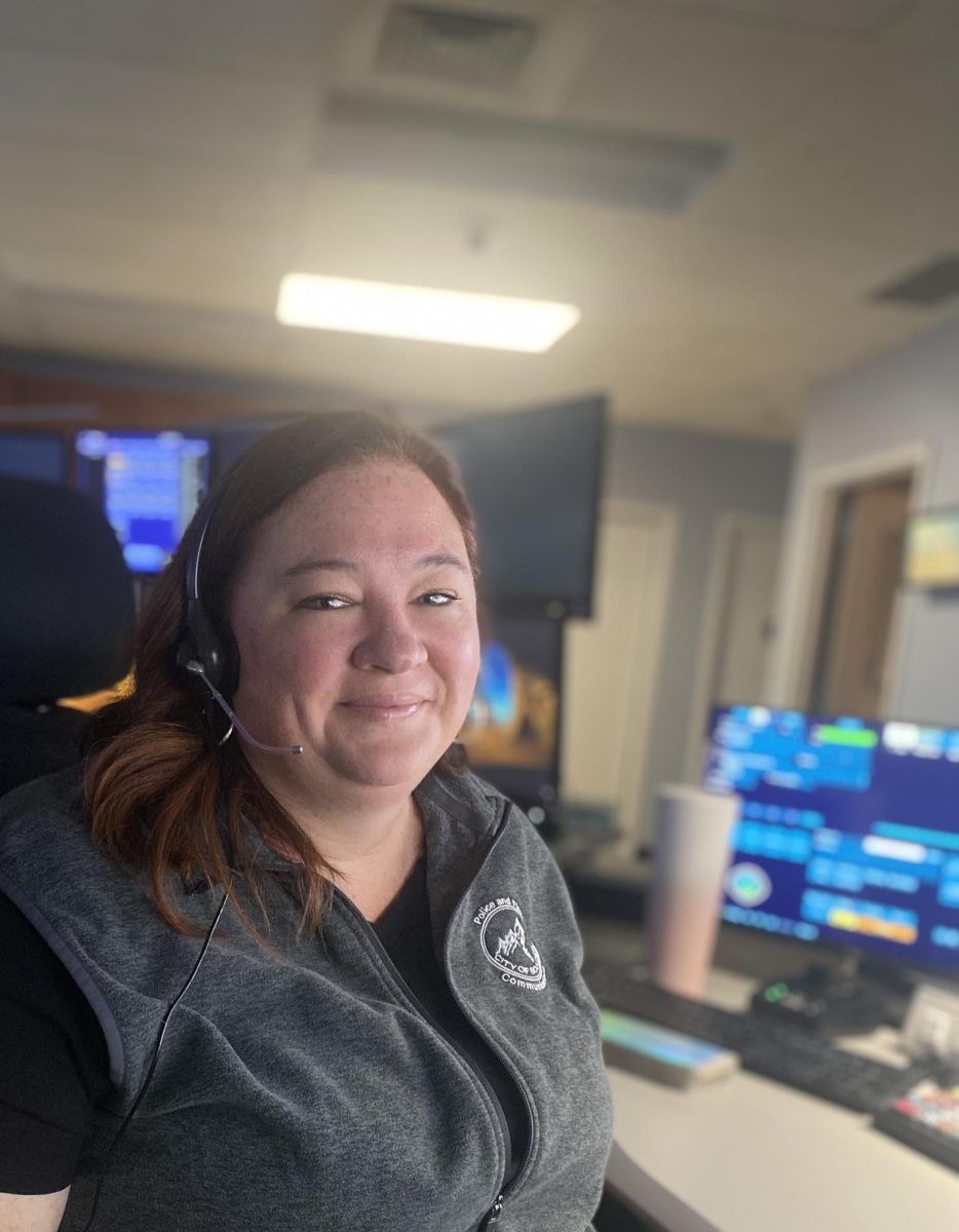 Sara Humble waits for the next call in the Boulder Police Department's Dispatch Center.
