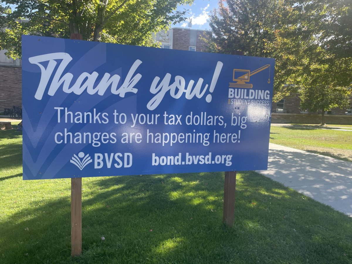 A BVSD-sanctioned sign outside Boulder High thanks citizens for their financial contributions to the school's construction.