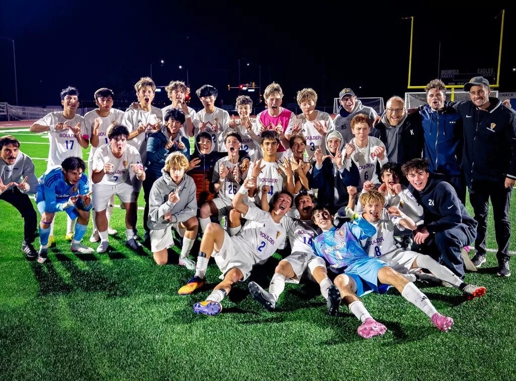 La Familia celebrates after beating their rival, Fairview, for a second time in a year, ending Fairview's playoff run.